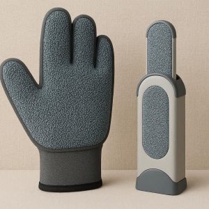 Textured Fabric Lint Brush Glove For Clothing And Car Seats With Reusable Self Cleaning Base