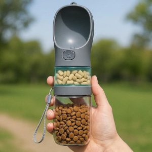 Two In One Pet Water And Food Bottle For Outdoor Walking With Detachable Snack Compartment