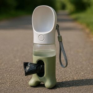 Walking Pet Water Bottle With Integrated Waste Bag Dispenser For All In One Outdoor Cleaning